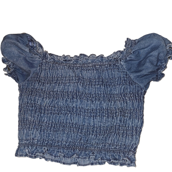 Blue Smocked Off-Shoulder Top - Picture 1 of 3